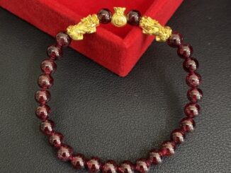 ข้อมือโกเมน พร้อมปี่เซียะคู่ถุงทอง ทองคำแท้ 99.9 น้ำหนัก 0.5-0.55 กรัม