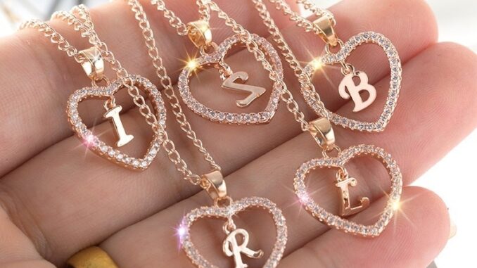 Temperament Alloy Diamond Love Clavicle Chain Name Initials Heart Pendant Letters Necklace for Women Jewelry Couple Choker