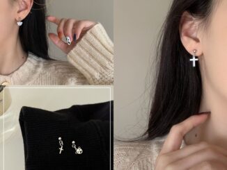 Roselife เครื่องประดับแฟชั่นสตรีต่างหูห้อยจี้ไม้กางเขนหมีสไตล์เกาหลี