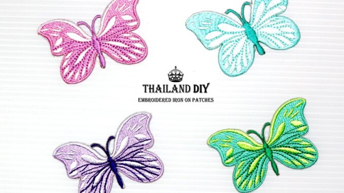 ราคาพิเศษ   เซท ชุด4ชิ้น ตัวรีดผีเสื้อ งานปักอย่างดี สีสดใส สวย น่ารัก 4สี WOP DIY เหมาะสำหรับตกแต่งเสื้อ กระเป๋า