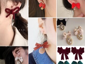 เครื่องประดับแฟชั่นต่างหูผ้ากํามะหยี่สามมิติประดับโบว์คริสต์มาส
