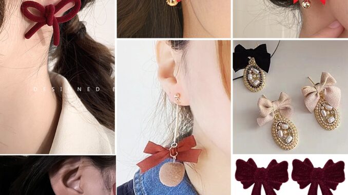 เครื่องประดับแฟชั่นต่างหูผ้ากํามะหยี่สามมิติประดับโบว์คริสต์มาส