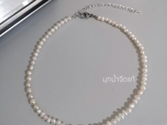 สร้อยคอมุกน้ำจืดแท้  ไม่ลอก โชคเกอร์ Choker สร้อยไข่มุก สร้อยไปทะเล  FreshWaterPearl