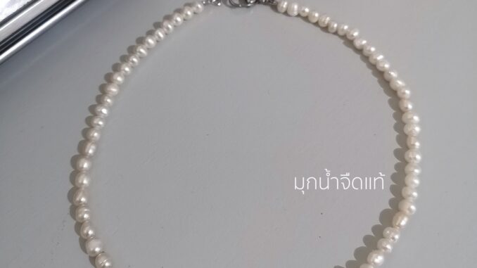สร้อยคอมุกน้ำจืดแท้  ไม่ลอก โชคเกอร์ Choker สร้อยไข่มุก สร้อยไปทะเล  FreshWaterPearl