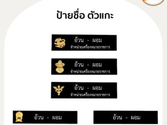 ป้ายชื่อ ตัวแกะ แม่หล็ก - เข็มกลัด - หมุด ถูกระเบียบพื้นดำอักษรสีขาว