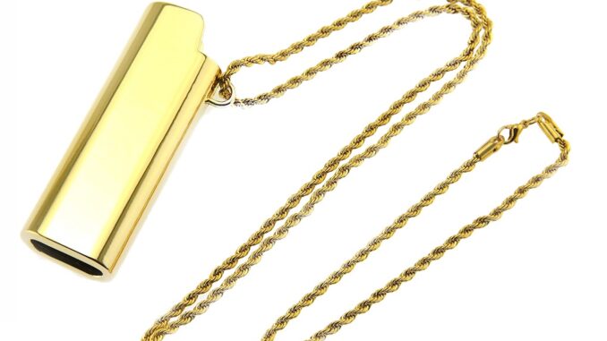 Silver Gold Alloy Lighter Case Hiphop Necklace Lighter Shell Pendant Metal Neck Chain Long Choker