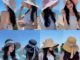 [พร้อมส่ง] หมวกผู้หญิง หมวกปีกรอบแฟชั่นกันแดดสำหรับผู้ใหญ่ รอบหัว: 56-60 cm. ใส่ได้2ด้าน ผ้าสายสก๊อต แต่งโบว์