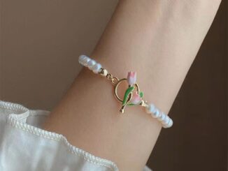 ใหม่ เครื่องประดับ สร้อยข้อมือ จี้ดอกทิวลิป ดอกกุหลาบ สีชมพู ประดับไข่มุกเทียม แฟชั่นฤดูร้อน สําหรับผู้หญิง