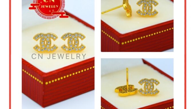 ต่างหูCN ขนาด 10mm  รุ่นC 2 1คู่ แถมฟรีตลับทอง CN Jewelry ตุ้มหู ต่างหูแฟชั่น ต่างหูผู้หญิง ต่างหูทอง