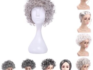 [highbuying] วิกผมสั้นหยักศก สังเคราะห์ สีเทา สีเงิน สีขาว สําหรับผู้สูงอายุ คุณยาย การแสดงบนเวที