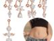 [highbuying] 1 ชิ้น ย้อนกลับ Dangel ปุ่มท้อง เจาะ หัวใจ พร้อมปีก ดอกไม้ สะดือ แหวน ใหม่