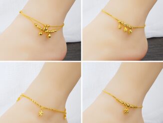 สร้อยข้อเท้า ประดับลูกปัด ระฆังทอง 24k แบบสองชั้น แฟชั่นสําหรับผู้หญิง