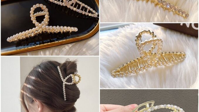 กิ๊บหนีบผม ตัวใหญ่ 11.5 ซ.ม. โลหะแข็งแรง สีทอง ประดับมุก/เพชร งานสวย