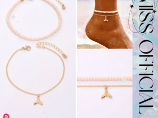 กำไลข้อเท้าลูกปัด กำไลข้อเท้าจี้หางปลา set 2 ชิ้น “สีทอง” พร้อมส่ง! (#P11)