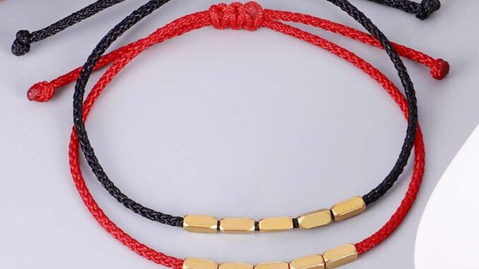 Mxfashione สร้อยข้อมือ ผู้ชาย โชคดี แฮนด์เมด แว็กซ์ ด้าย สีดํา สีแดง ทิเบต ทองแดง ลูกปัด พระพุทธรูป ปรับได้ เครื่องประดับข้อมือ