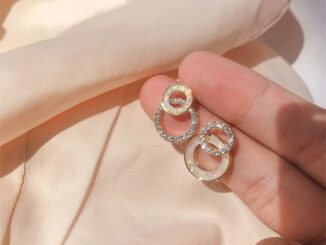 พร้อมส่งในไทย  ต่างหูเงิน S925 วงกลมฝังเพชร ซ้อนกัน 2 เลเยอร์ เก๋ๆ