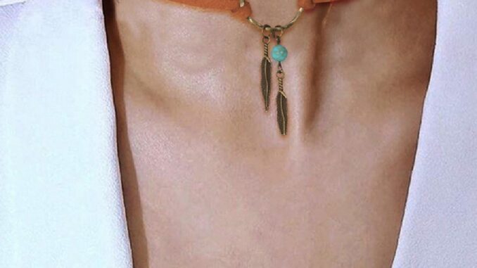 [highbuying] Women Bohemian Choker Boho Feather Bead Pendant Brown Leather Chain Necklace Fashion Lady Jewelry Party Gift New Stock