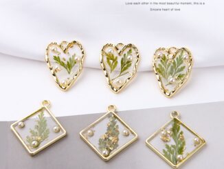 เครื่องประดับ ต่างหู จี้ดอกไม้แห้ง ประดับไข่มุก และเพชร และฟอยล์สีทอง แบบใส แฮนด์เมด DIY สไตล์เกาหลี และญี่ปุ่น