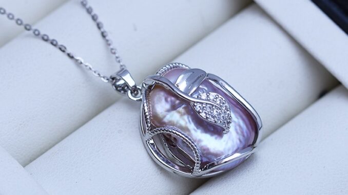 สร้อยคอทอง 14K จี้ไข่มุกน้ําจืด สีขาว สีม่วงบาร็อค