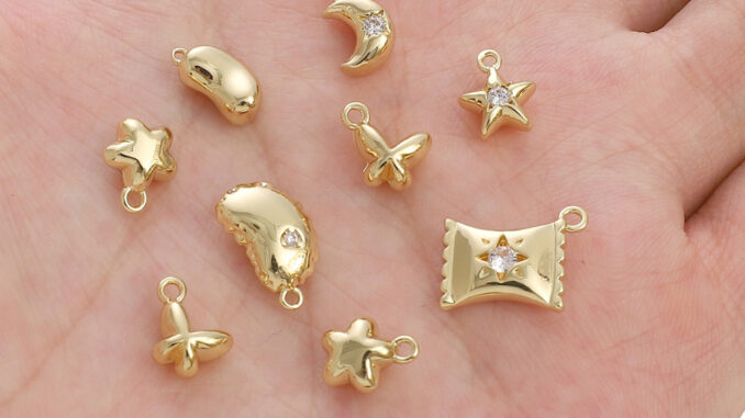 จี้รูปดาว ดวงจันทร์ ผีเสื้อ ชุบทอง 14k เครื่องประดับแฟชั่น DIY