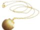 SKYSTAR_Women Fashion Golden Tone Alloy Seashell Locket Pendant Long Chain Necklace