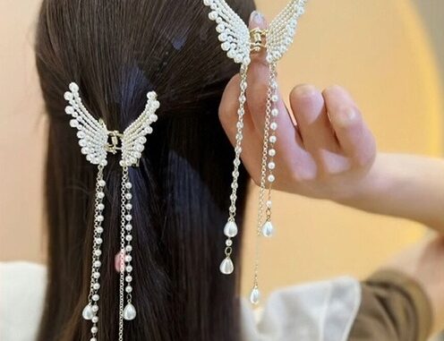ร้านไทย ส่งของไว 2022 กิ๊บติดผมหรูหรากิ๊บติดผมโลหะไข่มุกเพชรปีกนางฟ้ากิ๊ฟติดผมแฟชั่ีน กิ๊บหนีบผมโลหะสวยสวย