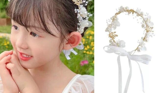 ที่คาดผม ริบบิ้นคริสตัล รูปดอกไม้ ประดับไข่มุก แฮนด์เมด กันลื่น สําหรับงานแต่งงาน