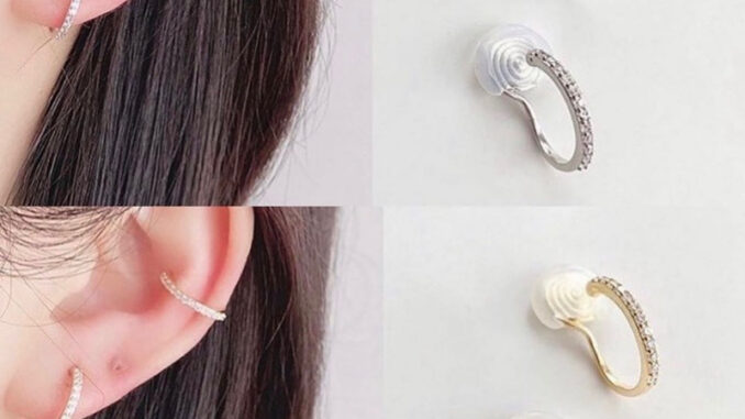 ต่างหูหนีบ ไม่ต้องเจาะหู สามารถใส่ได้ทั้งตรงติ่งหู และปีกหู แป้นขดลวด ต่างหูประดับเพชร  ดูหรูมาก มี  2 สี สีเงิน สีทอง