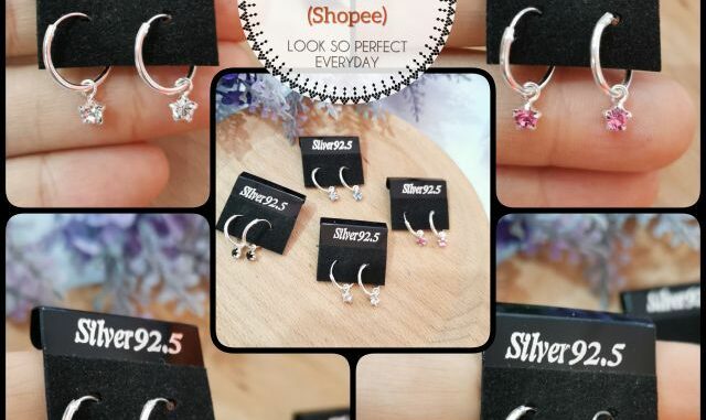 ต่างหูเงินแท้ 92.5% ห่วงกลมห้อยเพชรcz​ มีหลายสี​ ขนาดห่วง12mm.​