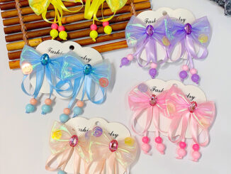 COD-ในไทย กิ๊ฟติดผม สีแคนดี้ประดับโบว์ ผ้าตาข่าย น่ารักหวาน สไตล์เกาหลี ราคาถูกที่สุด เด็กนักเรียน2ชิ้น/เซต-Krismile.th