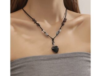 พร้อมส่ง✅สร้อยหินรูปหัวใจสีดำ/สร้อยแฟชั่นเกาหลี/สร้อยคอวินเทจ