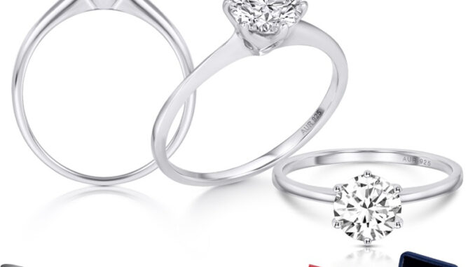แหวนเพชรเม็ดเดี่ยว 1 กะรัต   ตัวเรือนเงินแท้ 925 ชุบเคลือบทองคำขาว [ รุ่น   - Allure Jewelry]