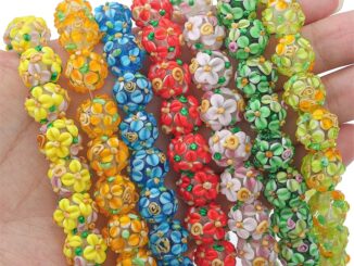 ลูกปัดแก้ว ทรงกลม ลายดอกไม้ หลากสี 12 มม. สําหรับทําเครื่องประดับ DIY
