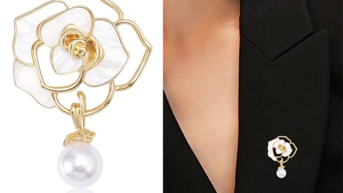 Glanxuan เข็มกลัด รูปดอกคามิเลีย ประดับมุก สไตล์เรโทร Camellia brooch Glanxuan เข็มกลัด รูปดอกคามิเลีย ประดับมุก สไตล์เรโทร Camellia brooch