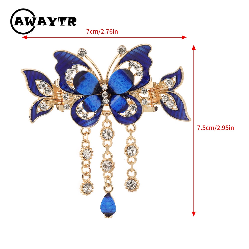 Awaytr กิ๊บติดผม ประดับพู่ เพทาย รูปผีเสื้อ เครื่องประดับผม แฟชั่นใหม่ สําหรับผู้หญิง