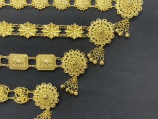 Fashion Jewele เครืองประดับโบราณสีทองโบราณเข็มขัดดอกไม้อีสานชุดล้านนาไทหัวเข็มขัดสีทองเข็มขัดชุดไทย