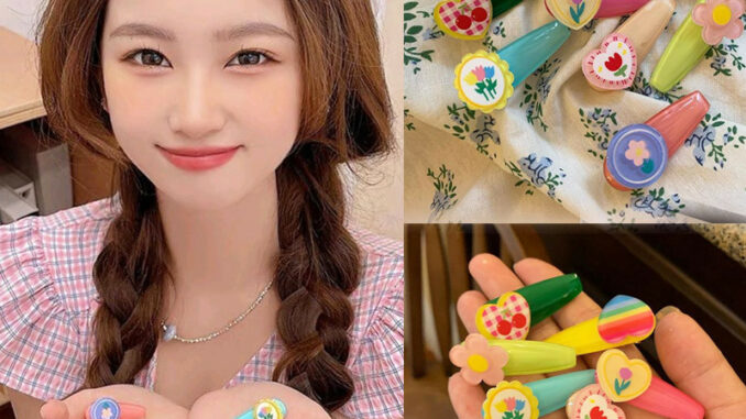 ในไทย❤️กิ๊บติดผมลายดอกทิวลิปเชอร์รี่น่ารักรูปหัวใจหลากสีสันY2kสไตล์เกาหลีสําหรับนักเรียนหญิง.COD