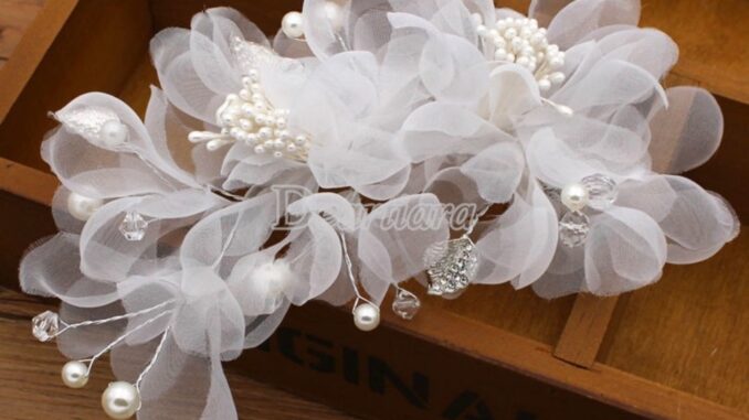 กิ๊บติดผม ผ้าเรยอน ลายดอกไม้ สีขาว แฮนด์เมด สําหรับเจ้าสาว งานแต่งงาน