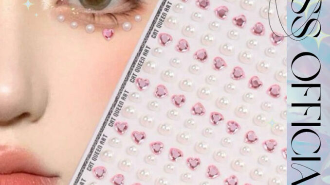 สติกเกอร์เพชร สติกเกอร์แต่งหน้า หัวใจชมพูเพชร+มุกกลม พร้อมส่ง! (#P14)