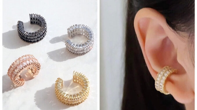 คริสตัลรอบ 2 ชั้นวงใหญ่ Ear cuff Premium เอียร์คัฟต่างหูแบบเกี่ยวหู หนีบหู คล้องหู สำหรับคนไม่เจาะหู