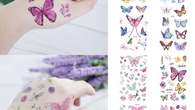 สติกเกอร์รอยสักชั่วคราว ลายการ์ตูนผีเสื้อ สีน้ํา ดอกไม้ กันน้ํา แบบใช้แล้วทิ้ง สําหรับเด็ก