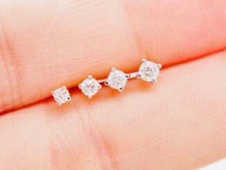 [  พร้อมส่ง ] ต่างหูเพชรแท้ 4 เตย  เม็ดละ 6ตัง 8ตัง 10ตัง ทองคำแท้9K (ทอง37.5%) เพชรแท้น้ำ100 เบลเยี่ยมคัต