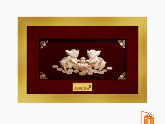 Khongkwan by Aurora  กรอบรูปหมูคู่มงคล 12*18  ซม. ประดับด้วยทองคำแท้ 99.99%