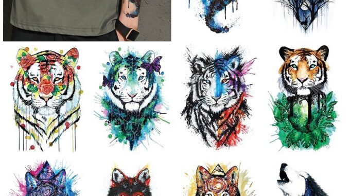 สติกเกอร์รอยสักชั่วคราว ลายสัตว์ สิงโต เสือ เฮนน่า ป่า หลากสี 21x14.8 ซม. สําหรับผู้หญิง ผู้ชาย สติกเกอร์รอยสักชั่วคราว ลายสัตว์ สิงโต เสือ เฮนน่า ป่า หลากสี 21x14.8 ซม. สําหรับผู้หญิง ผู้ชาย