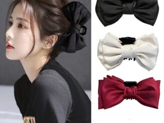 กิ๊บติดผม แบบสองด้าน ประดับโบว์ ลายฉลาม ขนาดใหญ่ สีดํา