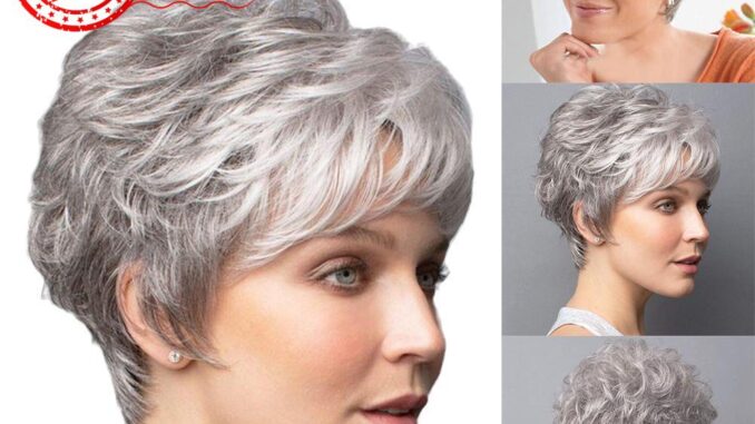 ใหม่ วิกผมสั้น หยิกธรรมชาติ สีเทา สีเงิน แฟชั่นสําหรับผู้หญิง X4M8