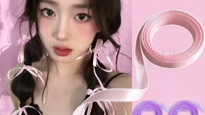 ยางรัดผมหางม้าถัก ริบบิ้นยาว หลากสี เครื่องประดับ สําหรับนักเรียน ผู้หญิง 1 ม้วน