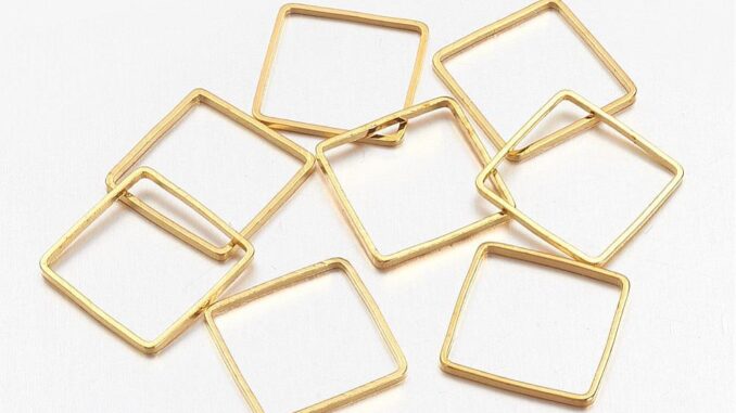 แหวนทองเหลือง ทรงสี่เหลี่ยม สีทอง ขนาด 10x10x1 มม. 20~100 ชิ้น