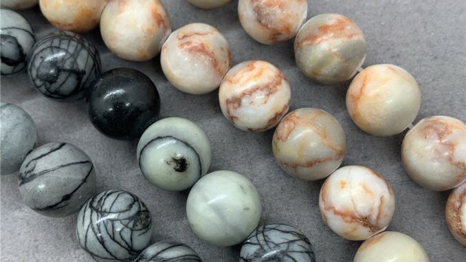 Black & Red Web Stone Beads 4-12mm Round Loose Natural Stone Diy for Bracelet