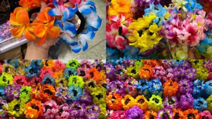 ยางมัดผมดอกไม้ ดอกลีลาวดี ดอกกุหลาบ ดอกทานตะวัน งานสงกรานต์ ฮาวาย 1 ชิ้น คละสี